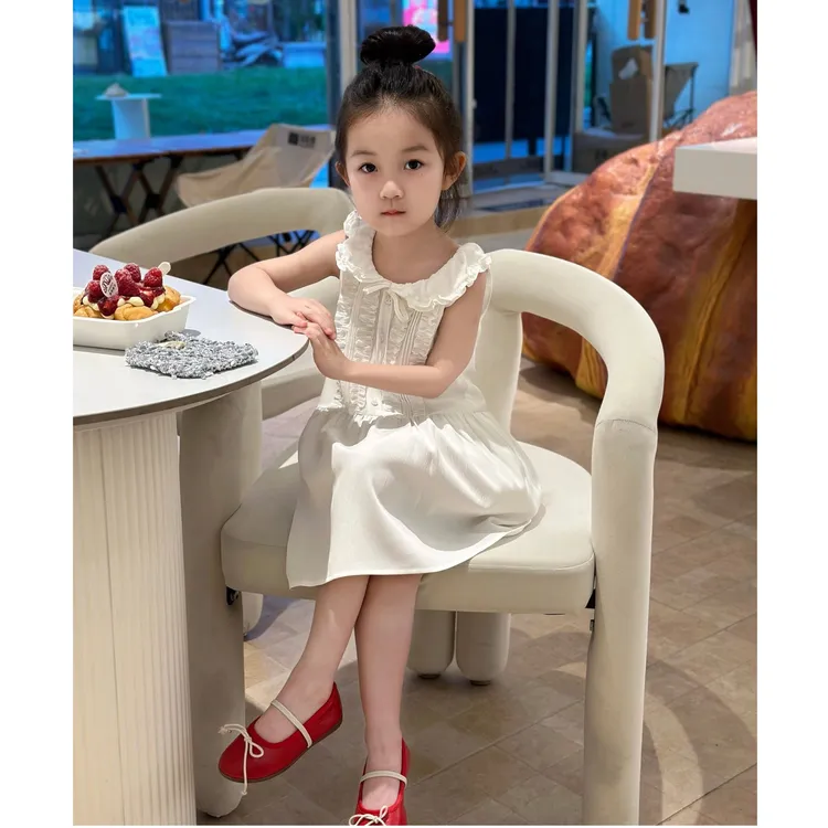 小思家女童2025夏季新款洋气韩版别致设计感木耳花边背心连衣裙