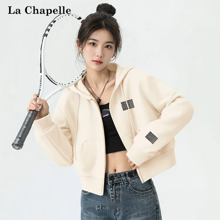 拉夏贝尔韩版短款卫衣外套女2025新款秋季设计感洋气宽松显瘦上衣