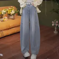 余紫绮【海岛热恋】欧若风 弯刀牛仔长裤女高腰百搭裤子Z325203