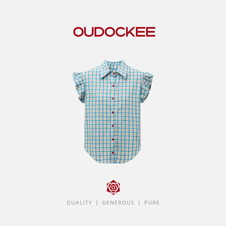 OUDOCKEE 鸥鸥【棉】蓝格上衣短袖衬衫 S2502A412T