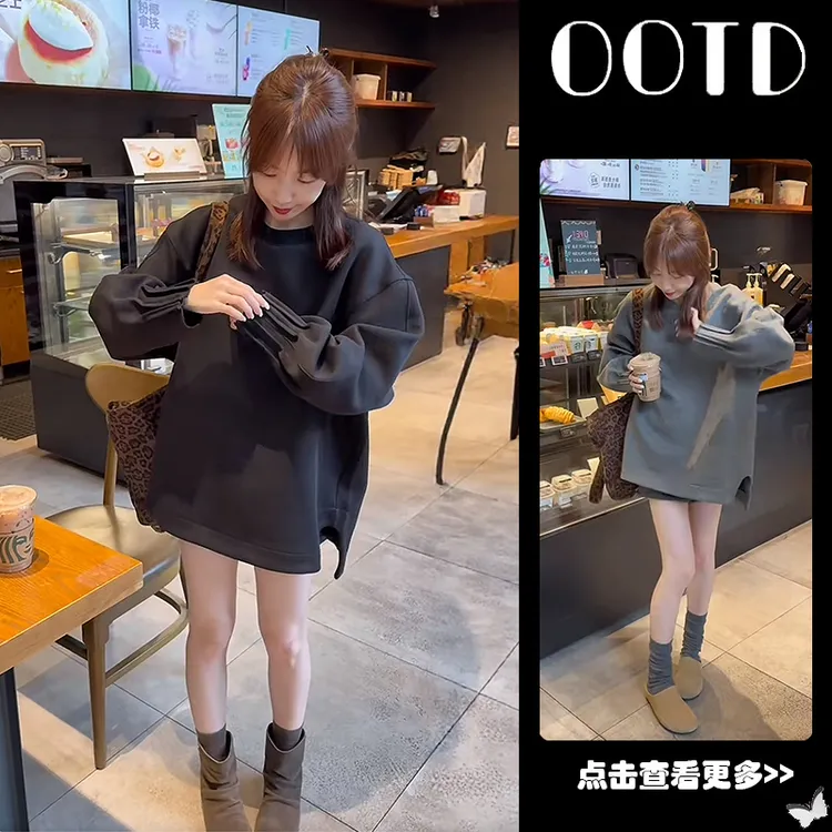 超火秋季穿搭一整套女2025新款黑色宽松圆领卫衣百搭短裤两件套