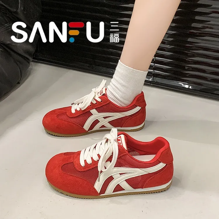 三福网面透气德训鞋小白女鞋女款2025春夏季新款春款百搭休闲鞋子