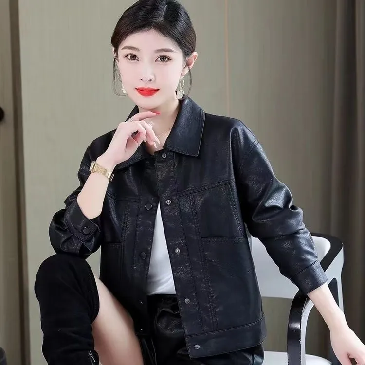 （香革优选）春秋显瘦韩版时尚百搭女士修身女装短款外套机车皮衣