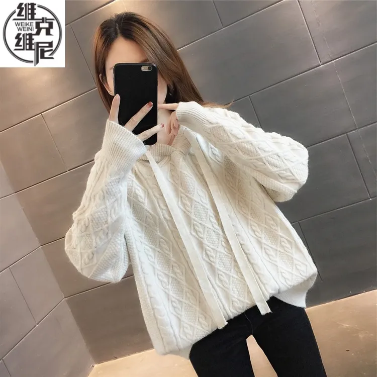 连帽套头毛衣女秋冬加厚2025新款设计感复古麻花洋气帽子针织衫潮