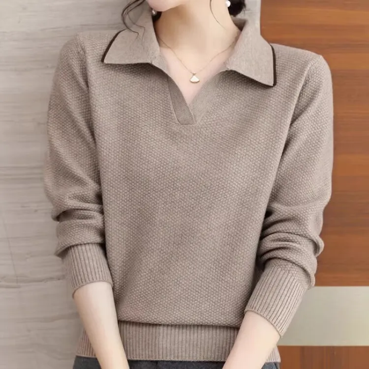 针织衫女春秋新款小方领短款毛衣外穿洋气百搭宽松针织打底衫