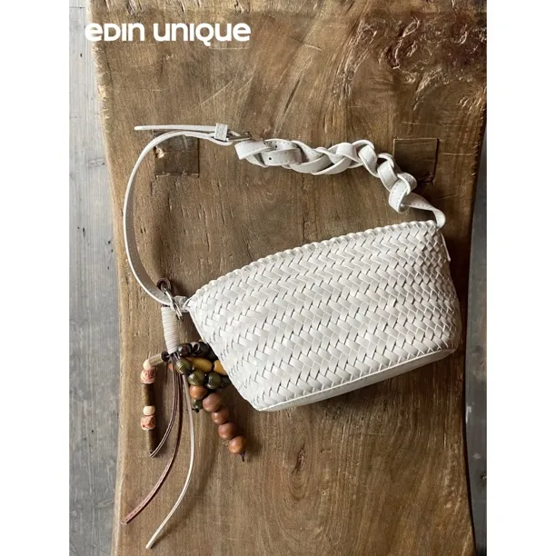 一丁小众设计牛皮编织包菜篮子包夏日度假风休闲时尚手提斜挎包女