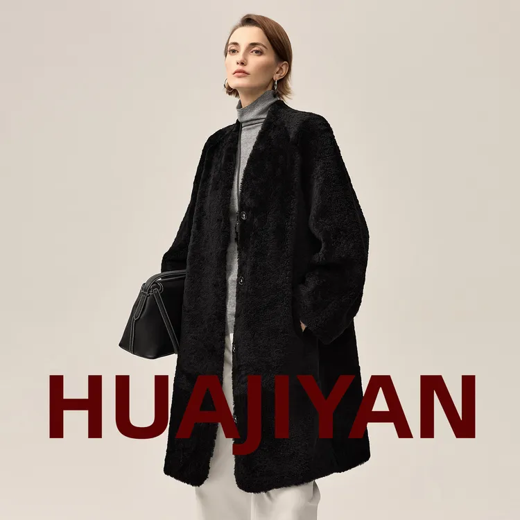华吉言/HUAJIYAN【夜幕】南非进口皮毛一体廓形大衣