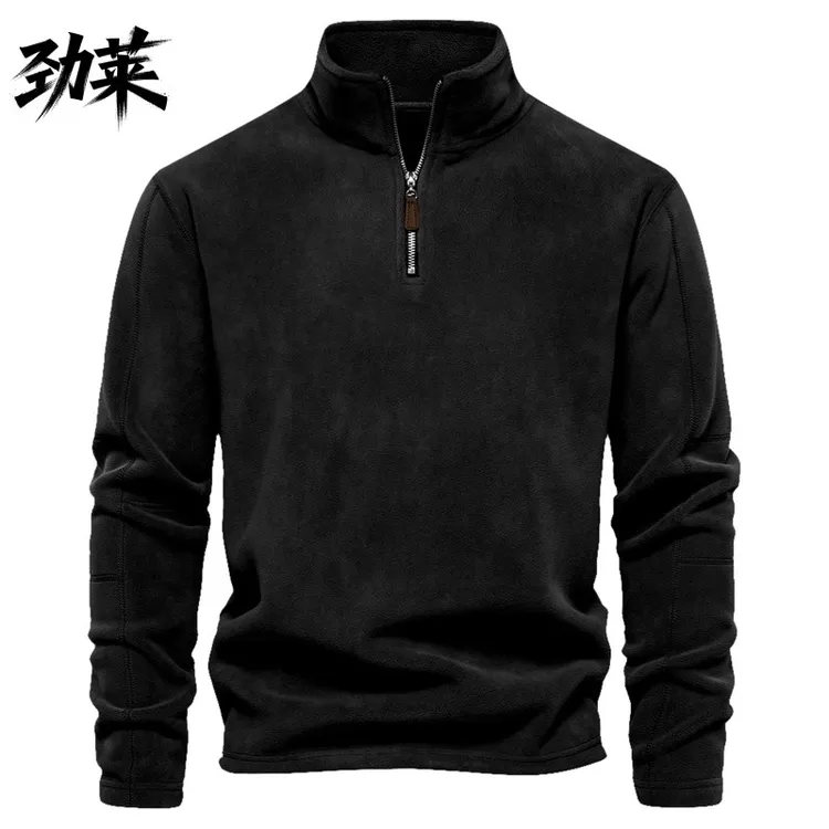 劲莱欧洲站加绒加厚男士立领美式重磅衣服男装秋冬款半高领保暖衣