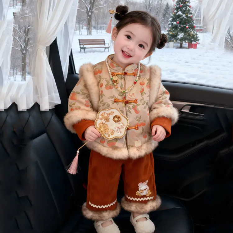 女童拜年服中国风套装2025新款宝宝周岁礼服女孩新中式加绒厚服装