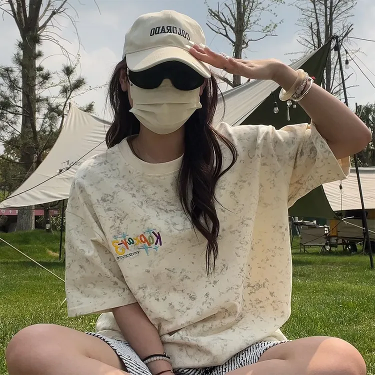夏季冰感棉扎染工艺刺绣短袖男设计感小众美式复古重磅卫衣推荐男