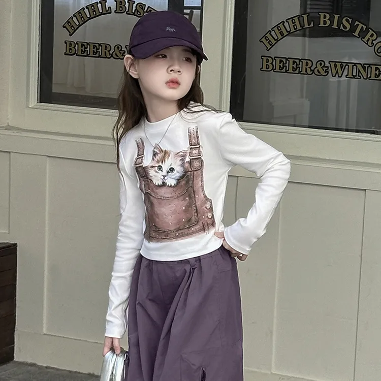 女童长袖T恤2025新款秋季儿童休闲上衣中大童女孩卡通百搭打底衫t