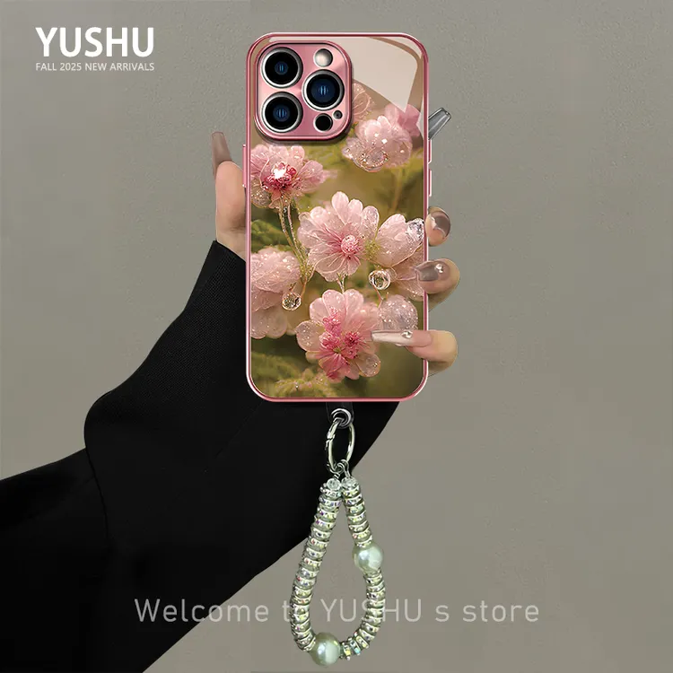 粉塑花适用于苹果/华为/vivo/oppo/小米手机壳电镀玻璃防摔女款
