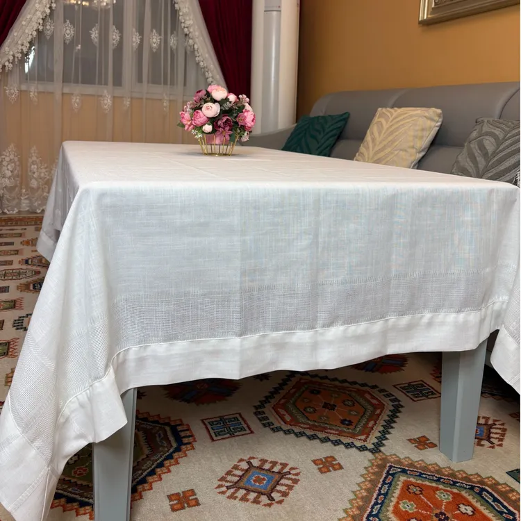 简约风纯白 亚麻桌布