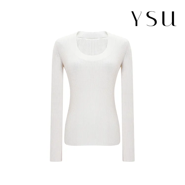 【余书】修身U领日常内搭外穿上衣氛围感坑条针织衫Y304359