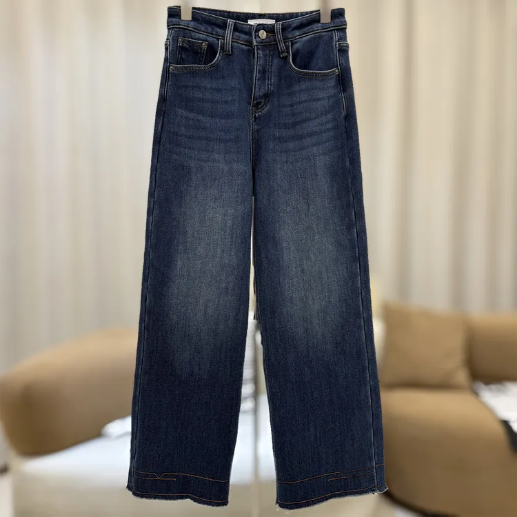 zaw大码加厚加绒直筒九分牛仔裤女秋冬显瘦胖mm腿粗胯宽裤子25477