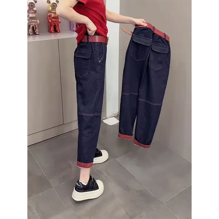 2026早春新款百搭修身九分牛仔裤女小个子大码显瘦高腰遮肉哈伦裤