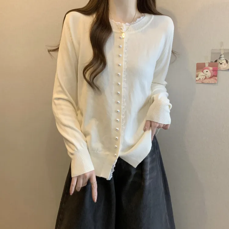 胖妹妹钉珠小众设计感针织开衫女大码春季显瘦正肩百搭遮肚子上衣