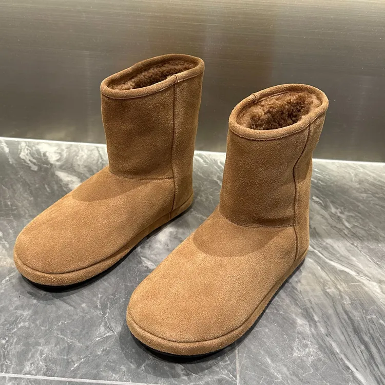 欧洲站欧货真皮棉靴2025冬季新款平底加绒羊毛豹纹雪地靴短靴