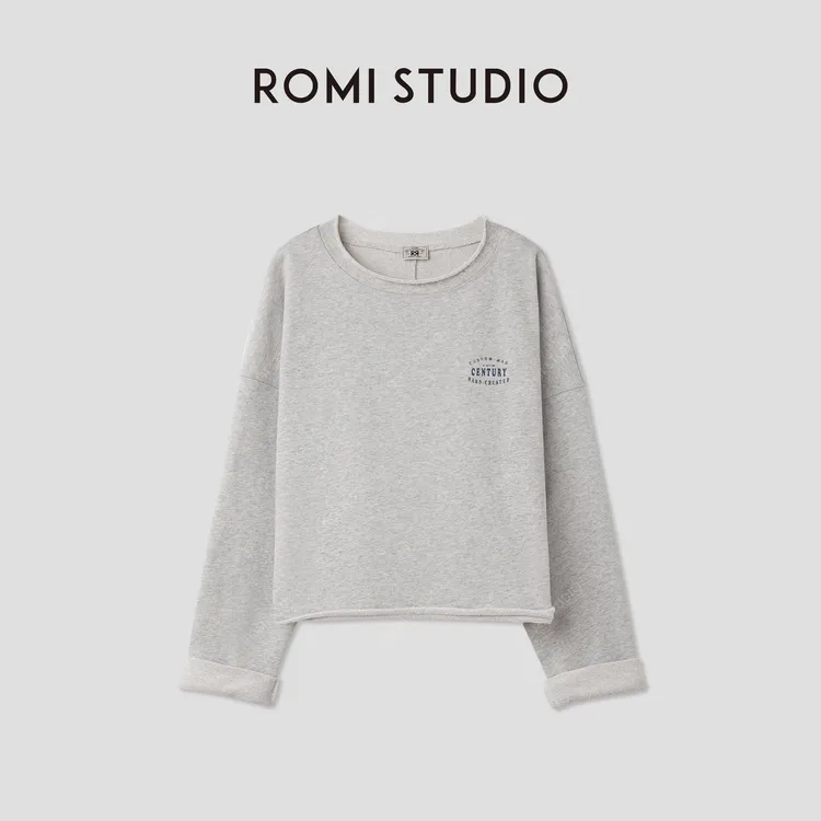 ROMI STUDIO“复古随性”棉质柔软松弛砂洗卷边圆领卫衣 RWCASX5236