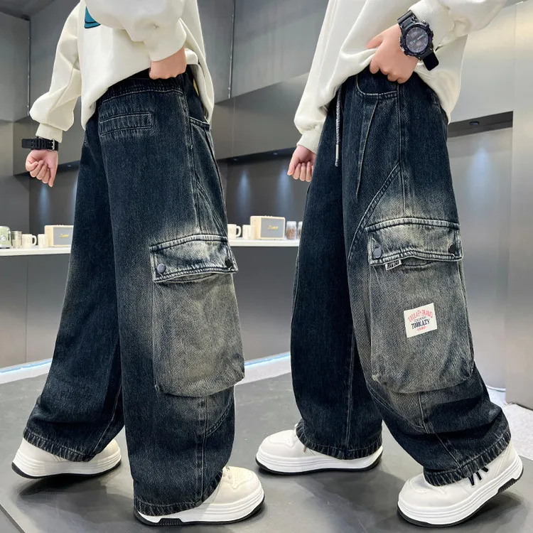 男童秋季牛仔裤2025新款中大童韩版帅气工装裤男孩春秋酷帅直筒裤