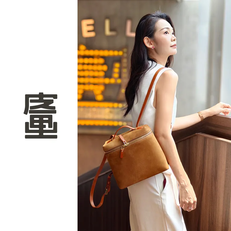 【高端定制系列】小众头层牛皮背包胎牛皮反绒双肩背包