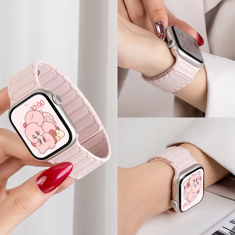适用iwatch苹果手表s10工字硅胶表带applewatch9/8/7/6磁吸se表带