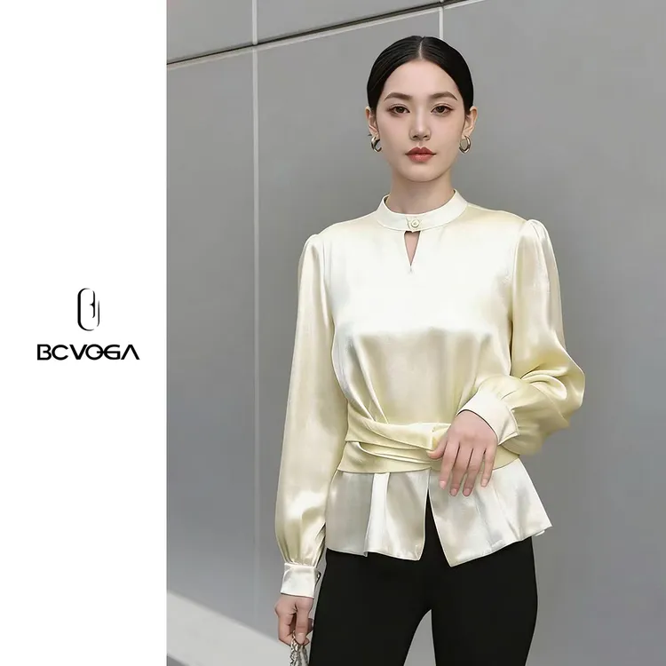 BCVOGA复古薄款圆领打底法式长袖春季优雅时尚秋季常规拼接衬衫