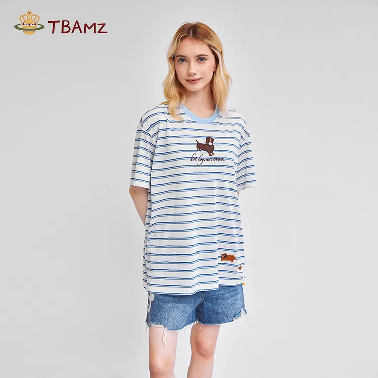 【口口专属】TBAMZ 可爱手钩小狗条纹短袖T恤 7225T4013B