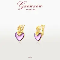G XIAOXIAO 镀K金 法式浪漫气质高级百搭紫色爱心耳环 NH192