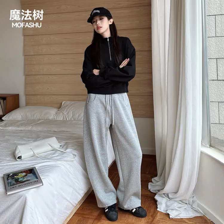 魔法树秋冬重磅阔腿弯刀裤子侘寂风高质感穿搭新复古风休闲风
