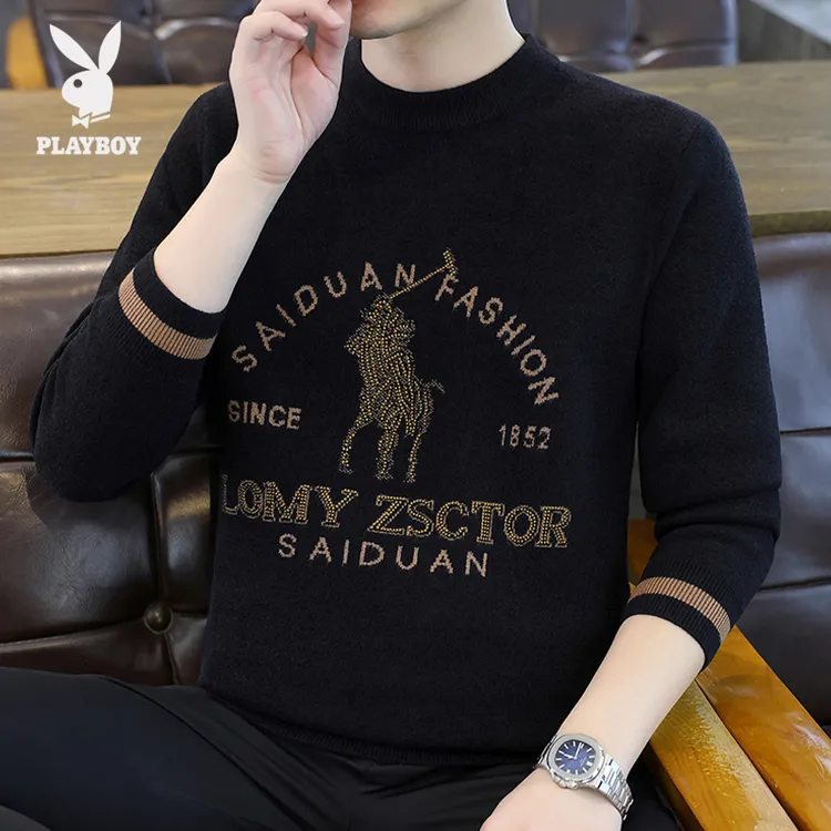 花花公子轻奢高端爆款男士欧货毛衣加厚针织衫打底圆领保暖上衣