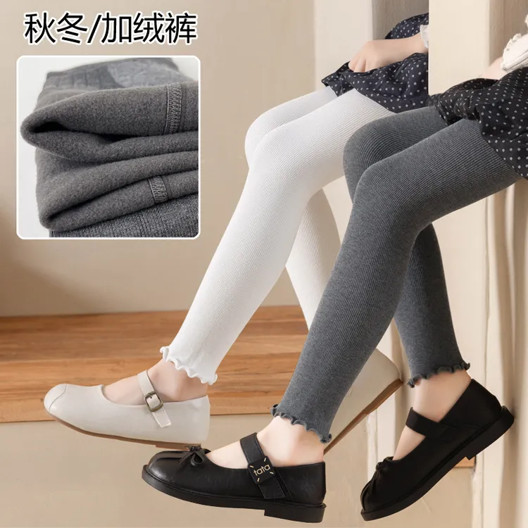 儿童九分裤加绒裤秋冬加薄绒女童打底裤外穿长裤宝宝九分裤袜秋季