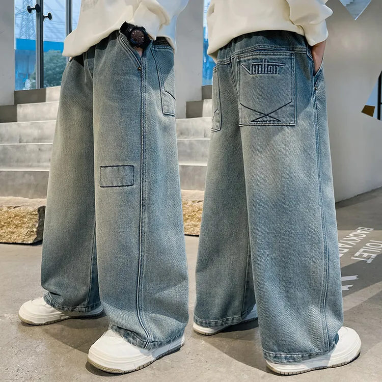 男童直筒牛仔裤春秋宽松2024中大童休闲韩版长裤宽松儿童裤子洋气