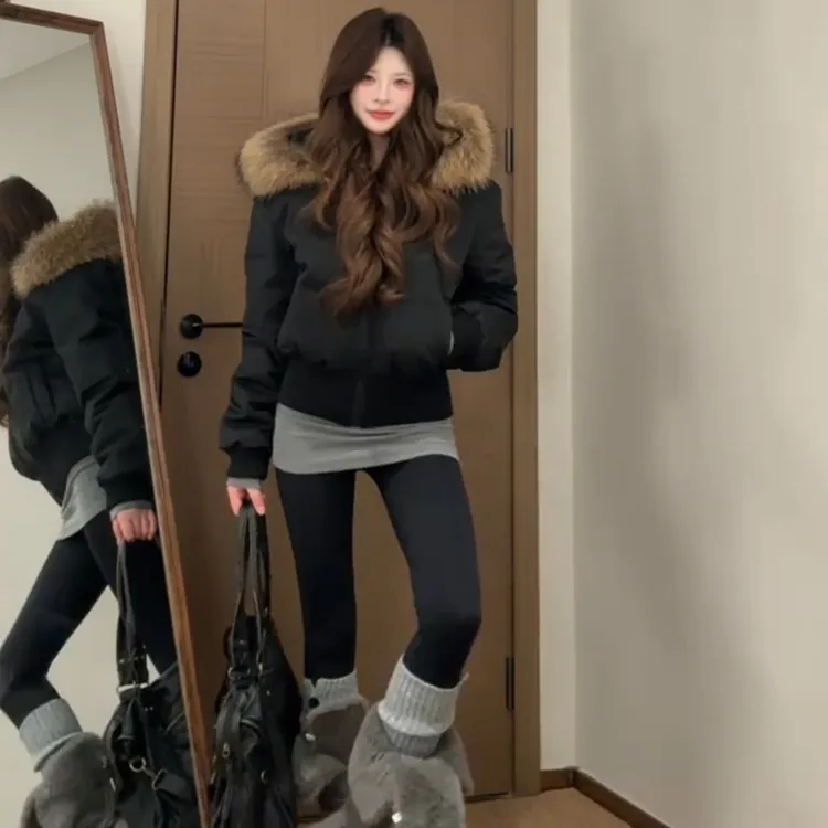 冬季拒绝臃肿高腰显瘦棉服女2025新款大毛领棉衣加厚收腰短款外套