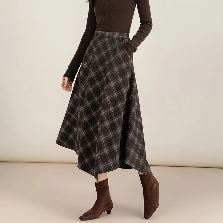 美式格子裙女2025新款冬季a字半身裙梨型身材遮胯毛呢裙半身中长