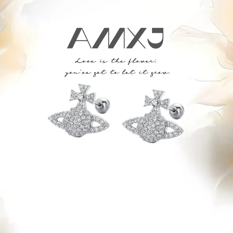 钛钢合成锆石耳饰 法式精致星球耳钉女高级感时尚轻奢耳饰