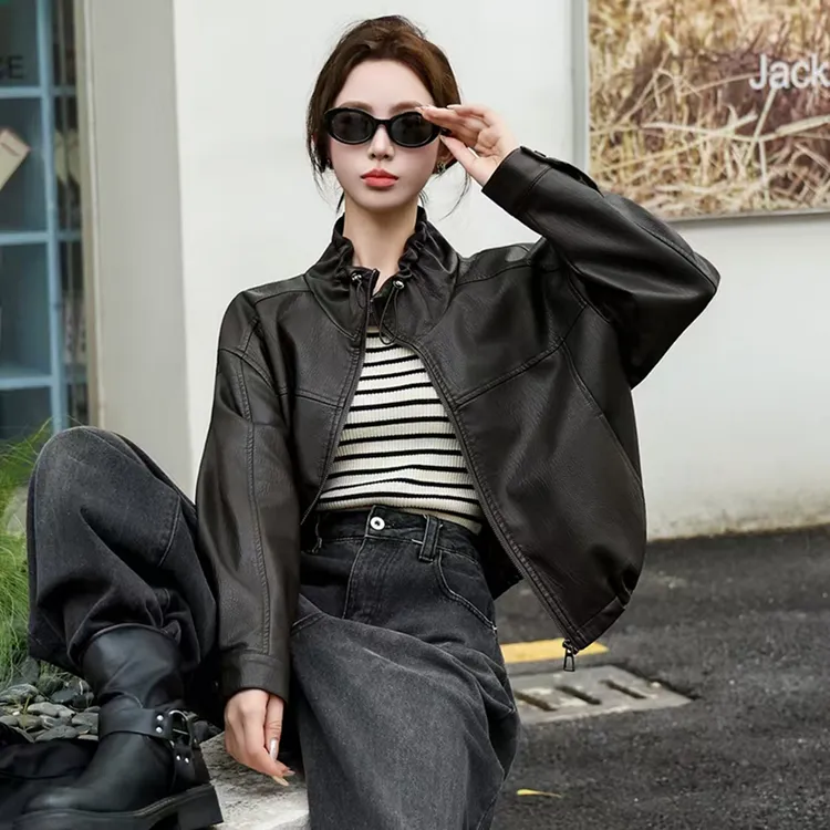 复古PU皮衣女25秋季新款气质宽松机车服百搭夹克上衣高级感外套潮