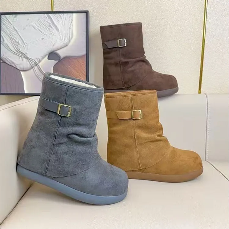 内增高9cm褶皱勃肯雪地靴女2025冬季加绒加厚中筒靴保暖堆堆短靴