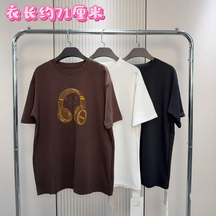 1950刺绣耳机圆领宽松短袖T恤