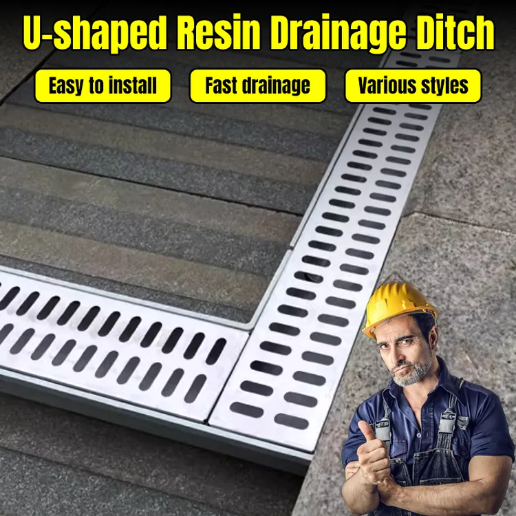 排水槽u型下水道排水沟不锈钢盖板隐形排水沟u型槽庭院排水水槽