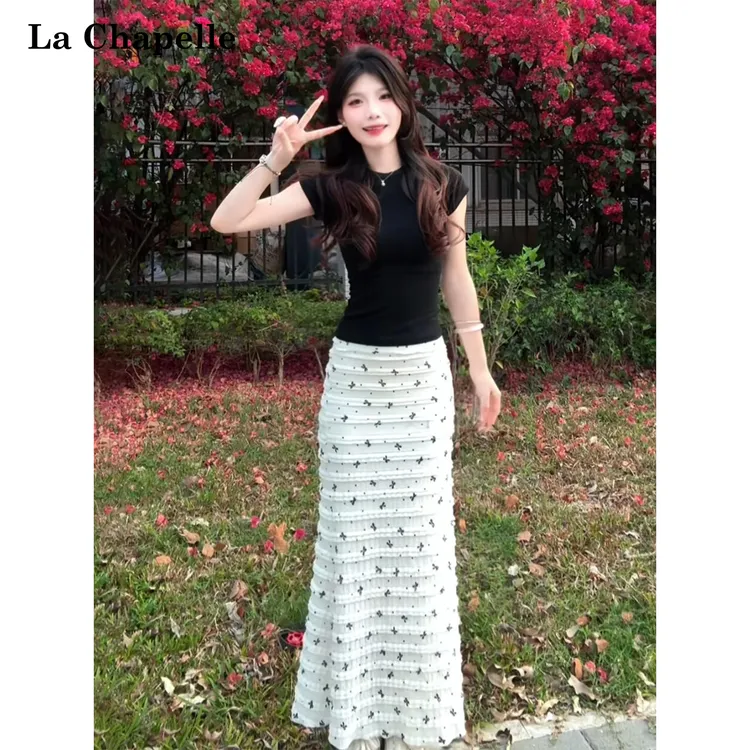 La Chapelle/拉夏贝尔高腰气质碎花鱼尾半身裙长裙洋气时尚鱼尾裙