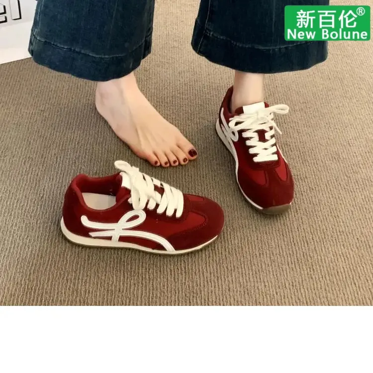 新百伦NEW BOLUNE内增高红色德训鞋女2025新款春夏超火百搭阿甘鞋