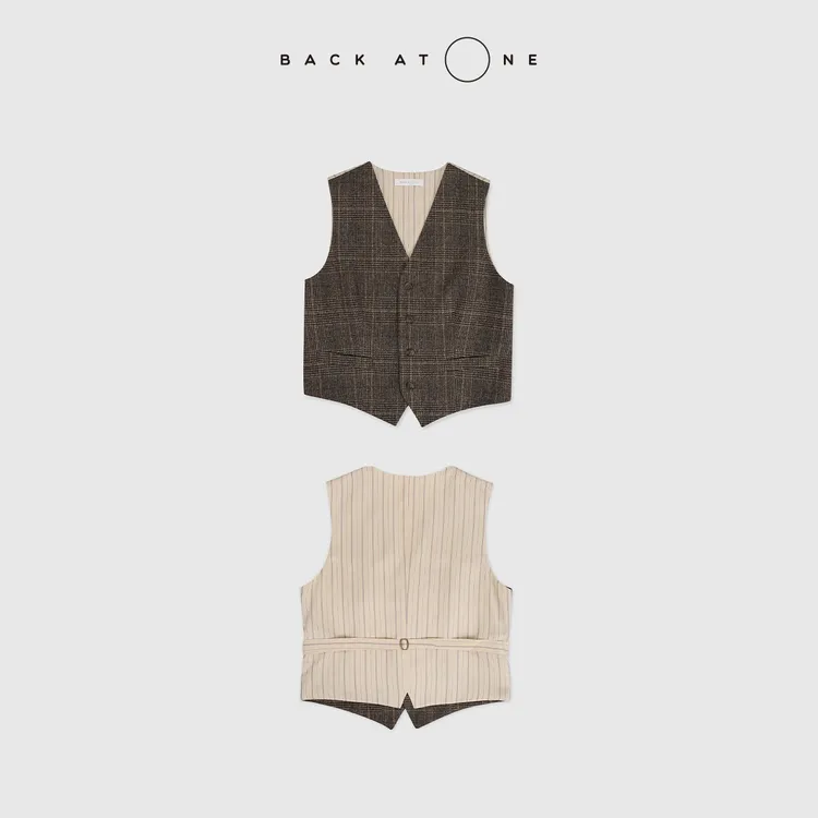 BackAtOne“双面优雅”R*LV领单排扣羊毛格子马甲 BFS-1BE022E-K
