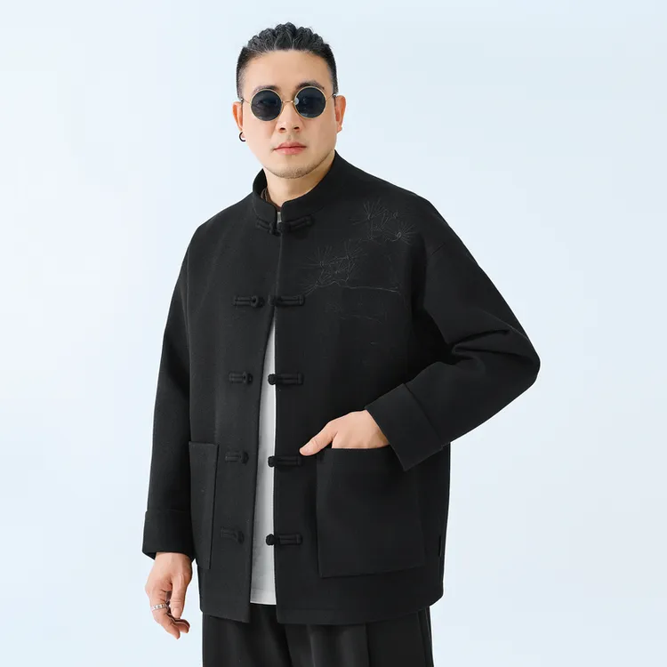 半墨大码男装宽松中式立领呢感大衣秋冬新款胖子男士休闲夹克3307