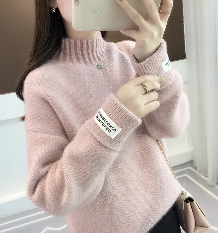 14初中生女冬装学生少女加绒加厚毛衣针织上衣打底衫半高领13岁15