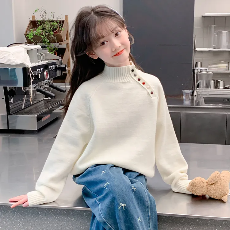 女童毛衣秋冬202新款中大童半高领加厚打底衫韩版套头针织衫洋气