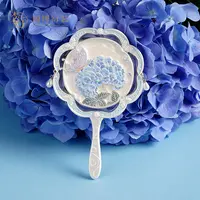 中国国家博物馆花团锦簇手柄镜精致中国风可爱便携手持化妆镜礼物