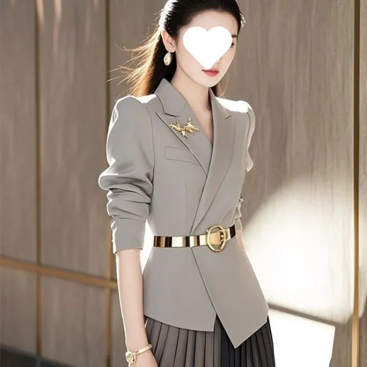 秋装搭配一整套气质通勤时髦洋气高端职业灰色西装外套半身裙套装