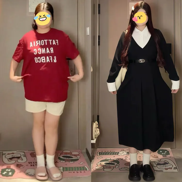 黑色法式假两件连衣裙女胖mm梨型身材秋季大码巨显瘦气质a字裙子