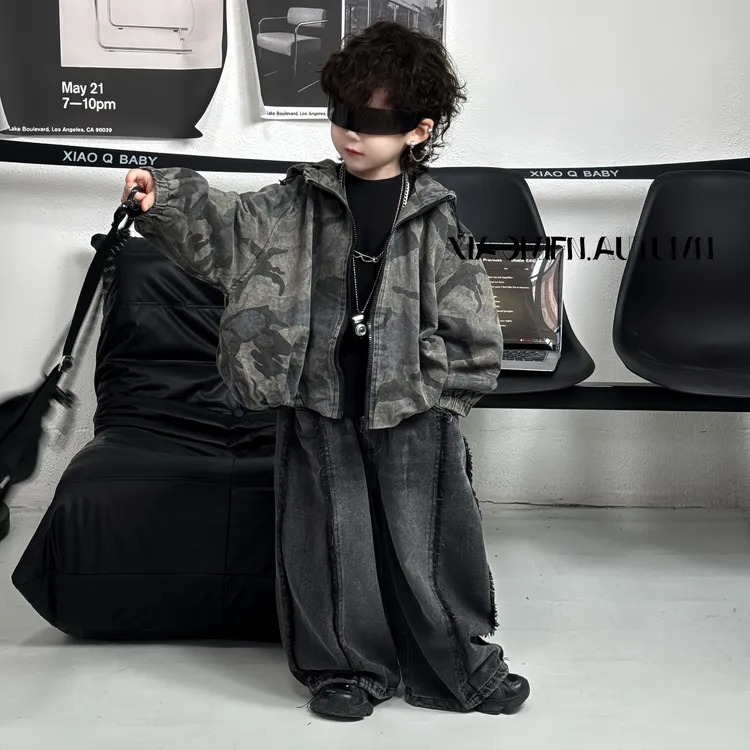 【现货】2025秋新款韩版迷彩连帽外套上衣时尚洋气男童装宽松52021